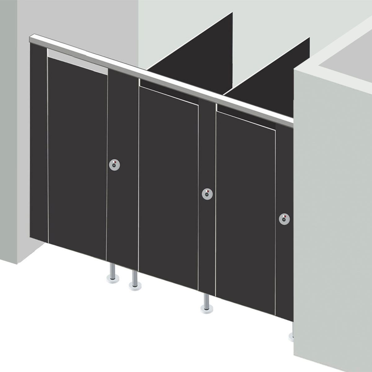 Alpaco Collection Toilet Partitions - 3 Stalls Between Wall Left Hand