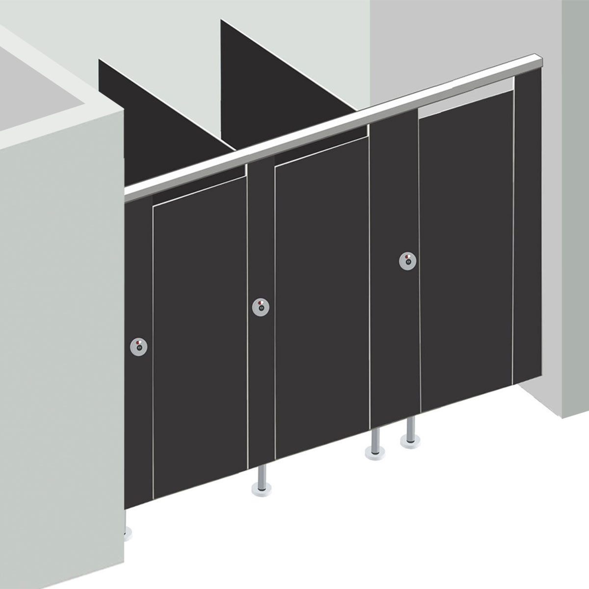 Alpaco Collection Toilet Partitions - 3 Stalls Between Wall Right Hand