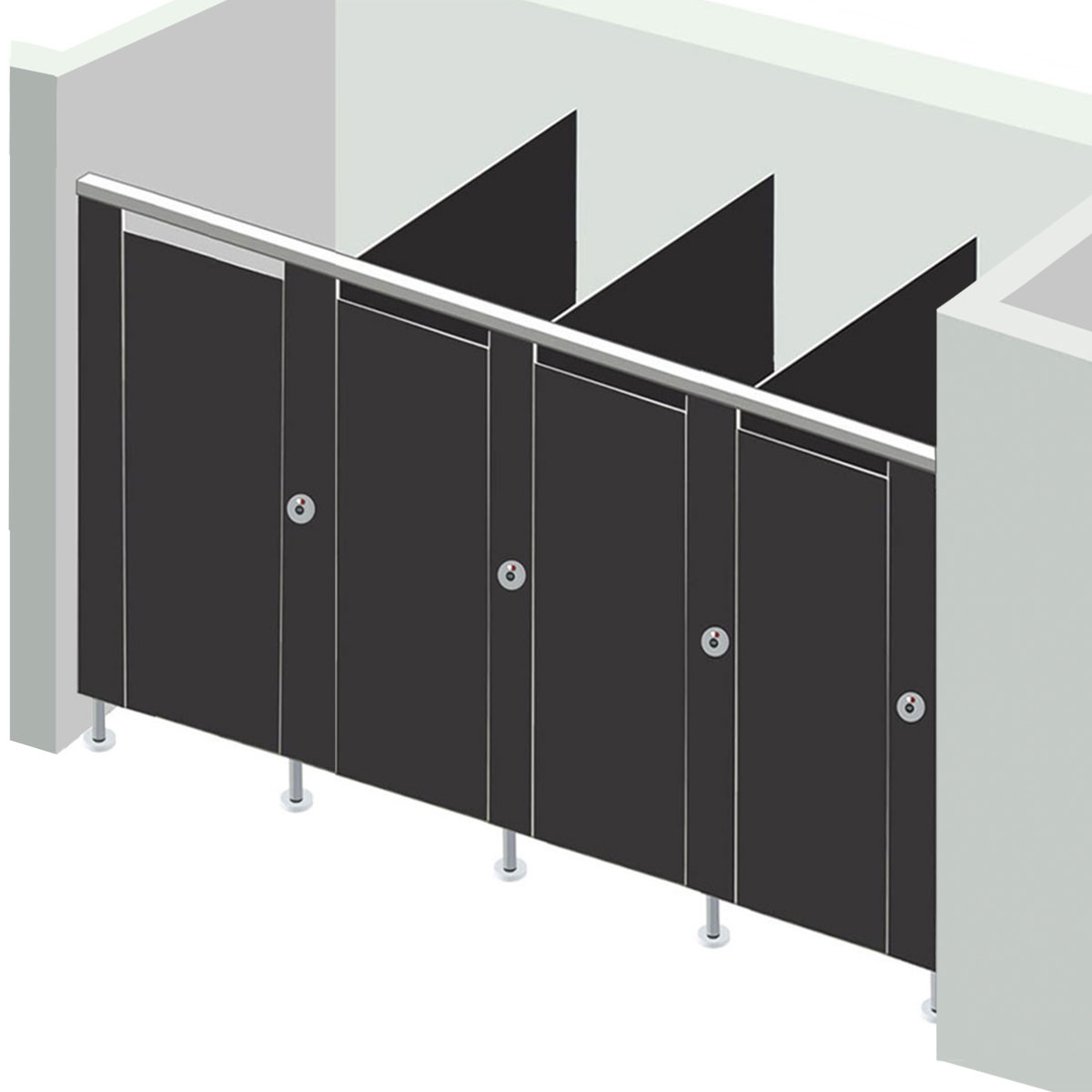 Alpaco Collection Toilet Partitions - 4 Stalls Between Wall Left Hand