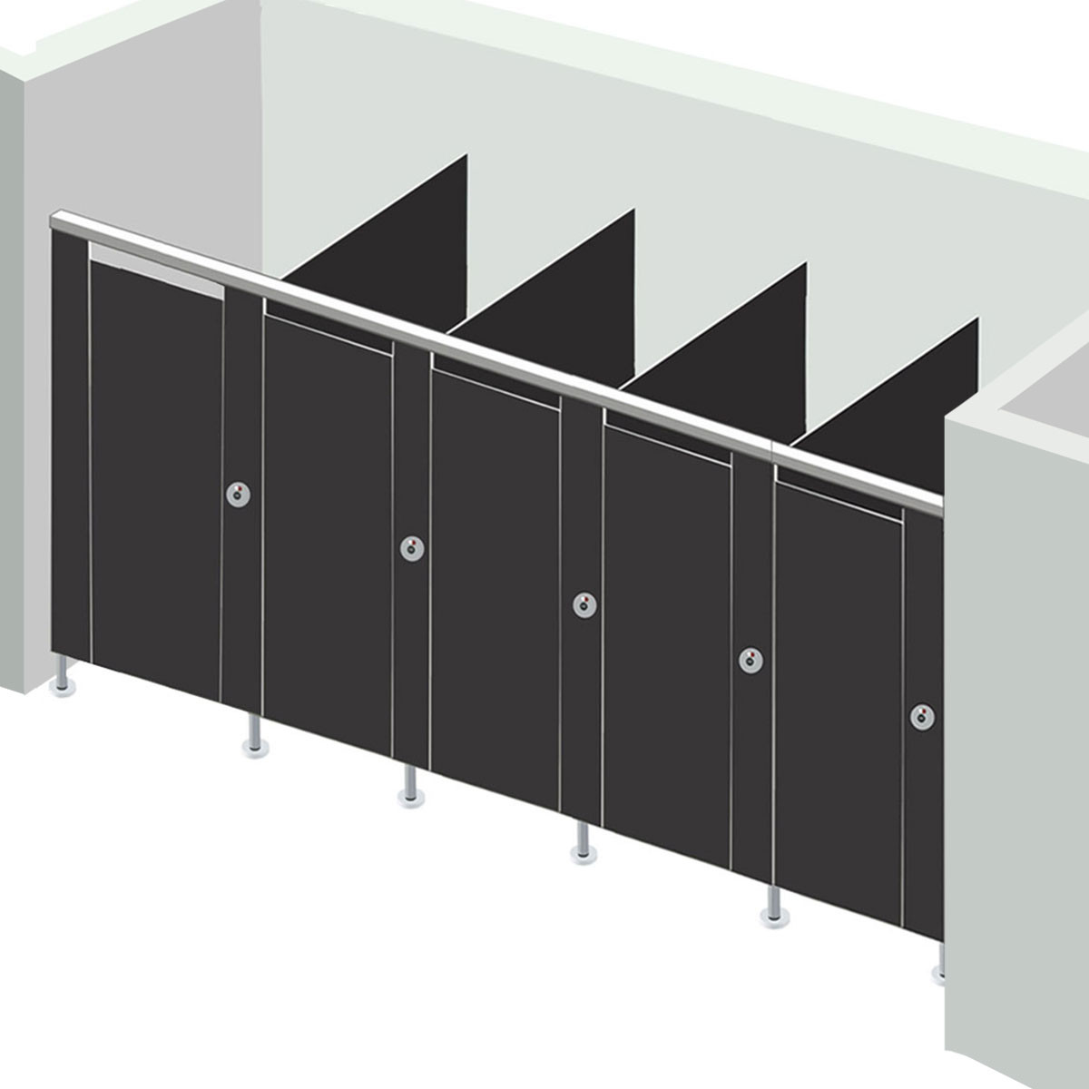 Alpaco Collection Toilet Partitions - 5 Stalls Between Wall Left Hand