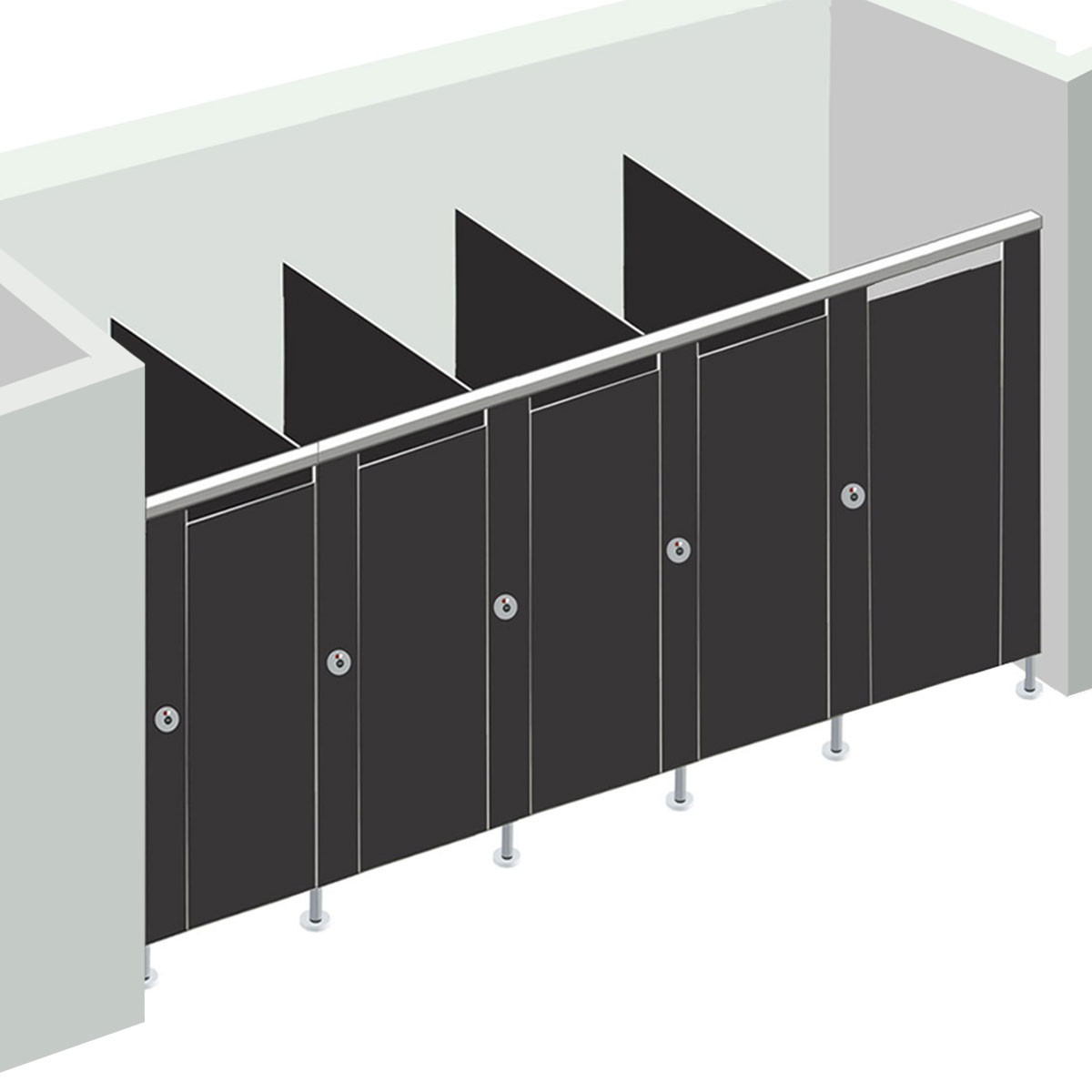 Alpaco Collection Toilet Partitions - 5 Stalls Between Wall Right Hand