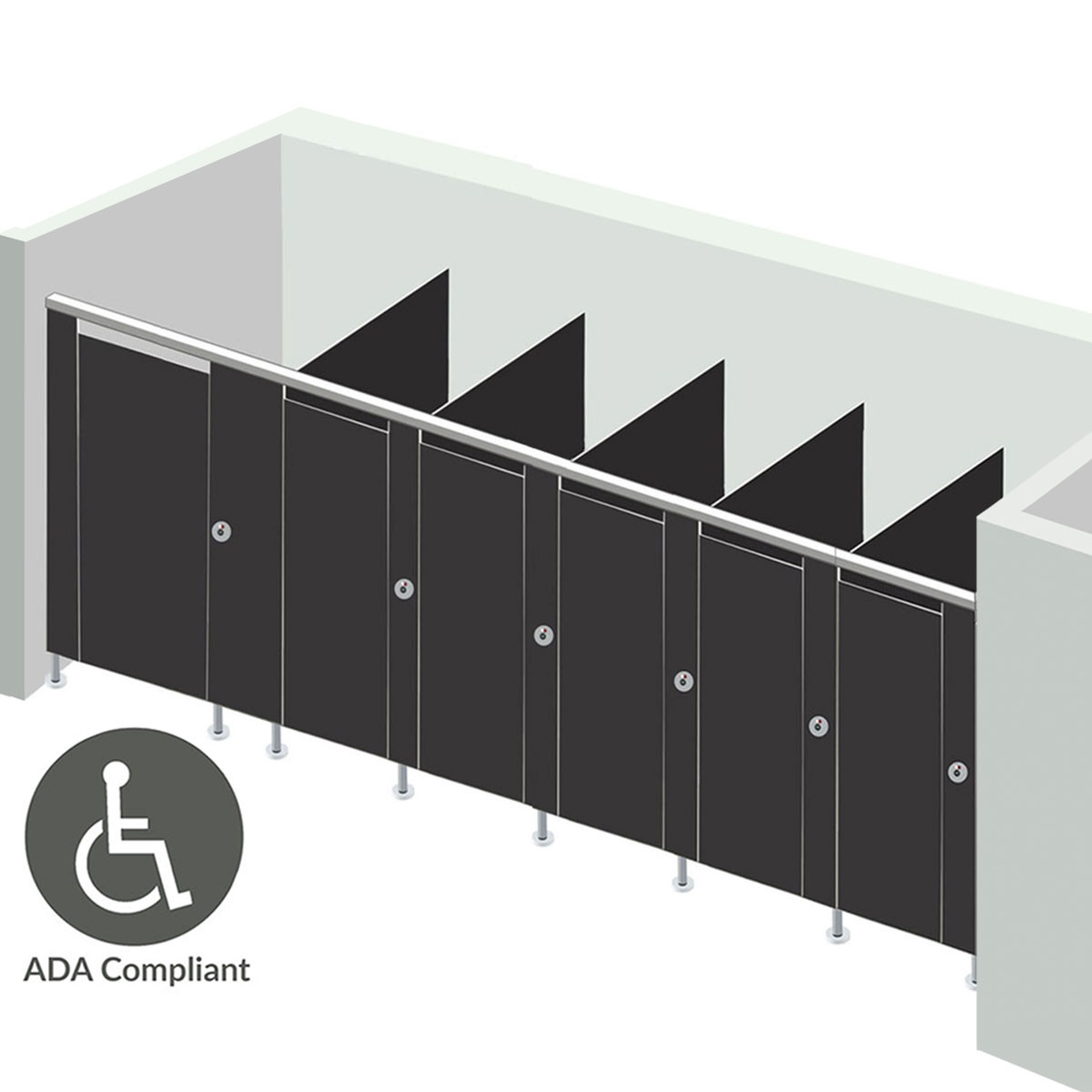 Alpaco Collection Toilet Partitions - 6 Stalls ADA Between Wall Left Hand