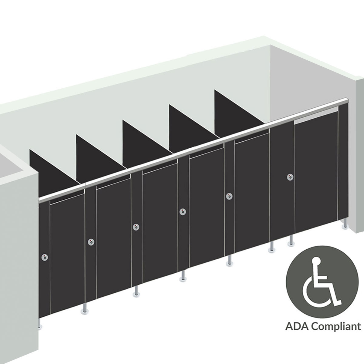 Alpaco Collection Toilet Partitions - 6 Stalls ADA Between Wall Right Hand