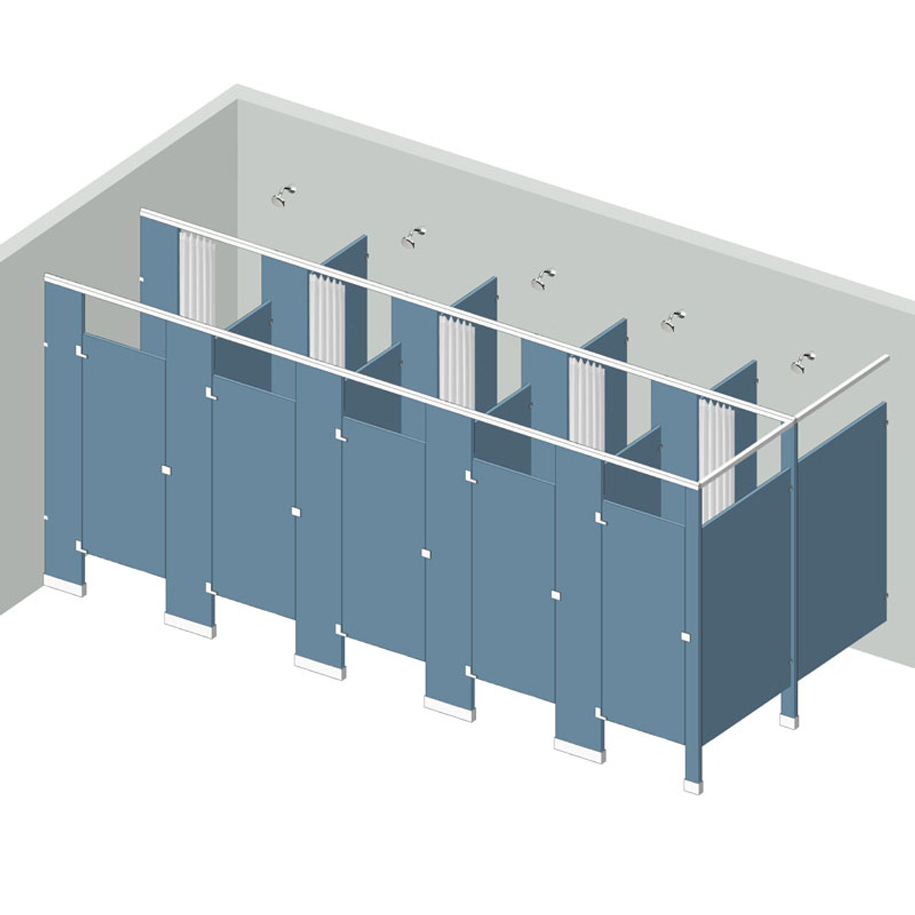Shower/Dressing Combo - In Corner - Left Hand - 5 Stall 60" Shower Area Curtain, Dressing Area Door