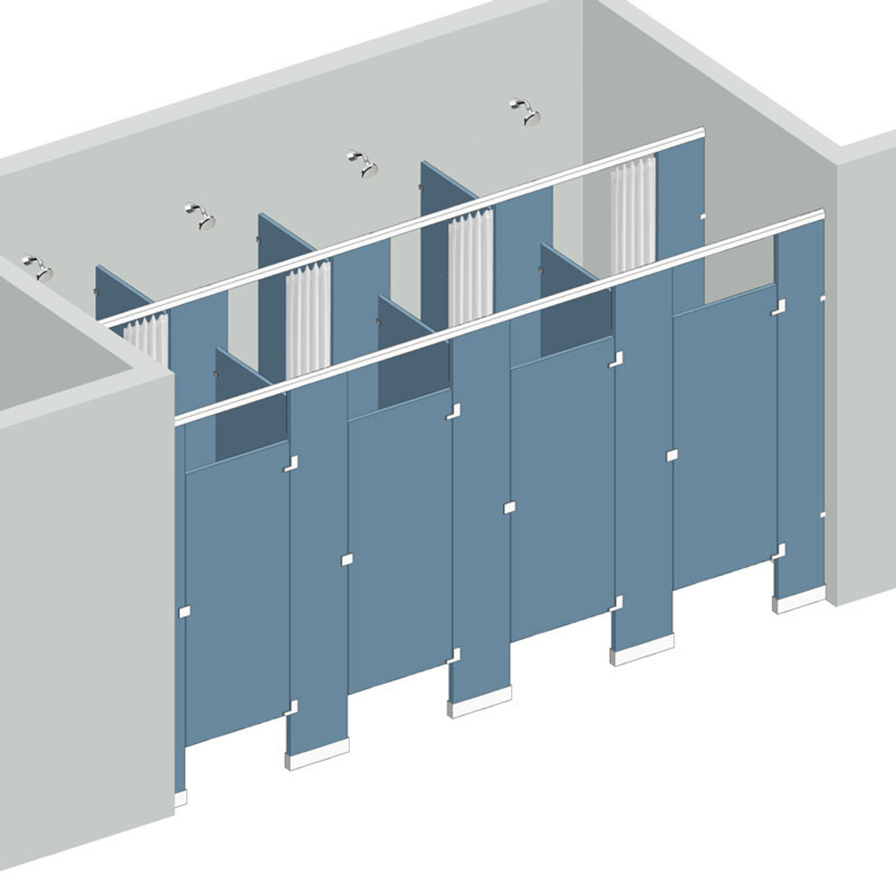 Shower/Dressing Combo - Between Wall - Right Hand - 4 Stall 60" Shower Area Curtain, Dressing Area Door