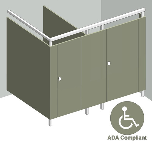 Designer Toilet Partitions 2 Stalls ADA In Corner Right Hand