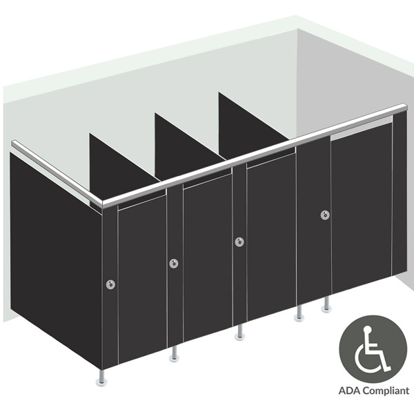 Alpaco Collection Toilet Partitions - 4 Stalls ADA In Corner Right Hand