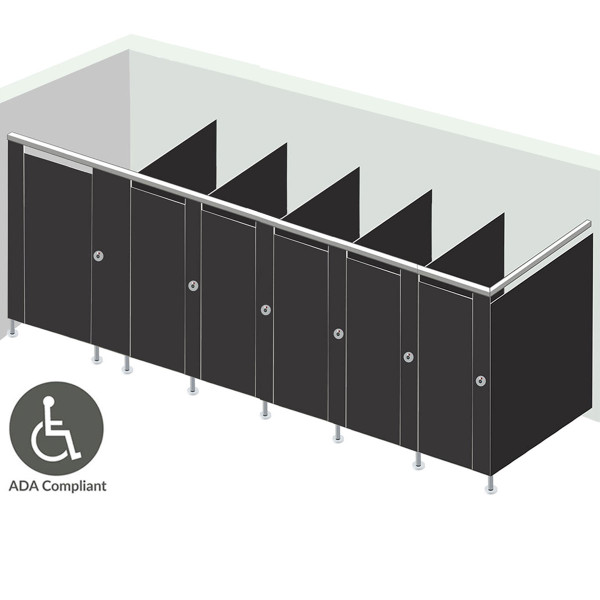 Alpaco Collection Toilet Partitions - 6 Stalls ADA In Corner Left Hand