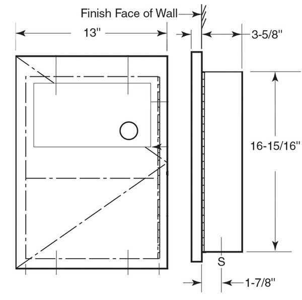 Bobrick Recessed Sanitary Napkin Disposal B-35303 - Trimline Series