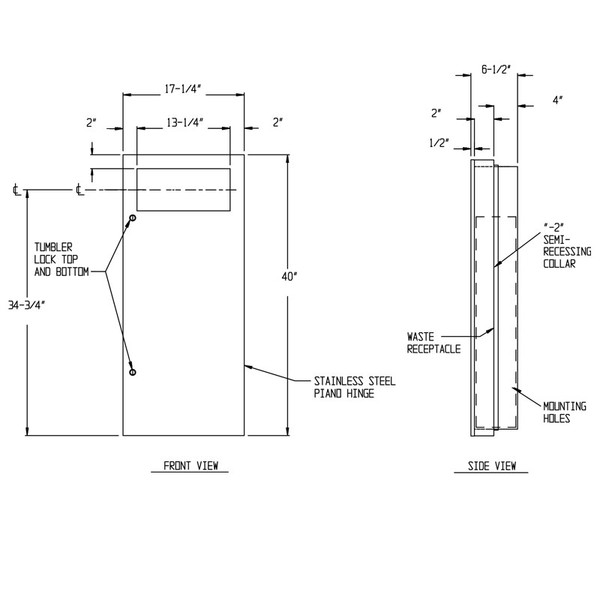 ASI SemiRecessed Waste Receptacle 64742 Simplicity Collection