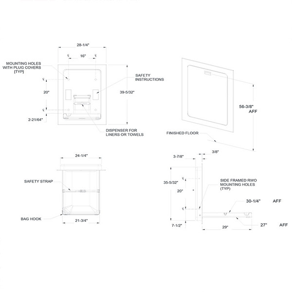 ASI Recessed Stainless Steel Vertical Baby Changing Station 9017