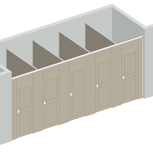 Toilettree Inclosure High Privacy Toilet Enclosure - 5 Stalls Between Walls RH