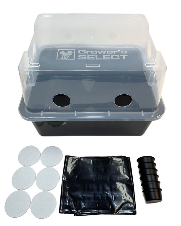 Grower's Select | MEDIUM Mushroom Monotub Fruiting Chamber with Filter Disks and Liner 44Q