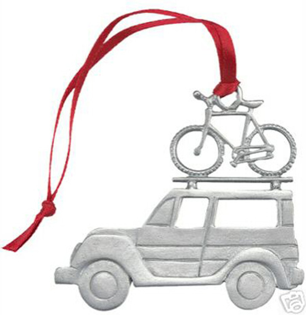 SUV with Bicycle Pewter Ornament