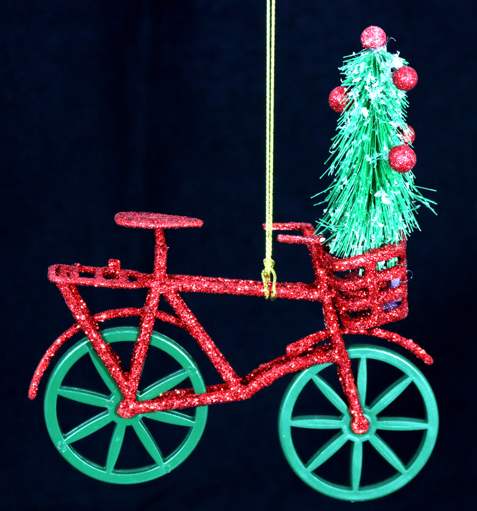 Green and Red Moving Christmas Bike Ornament