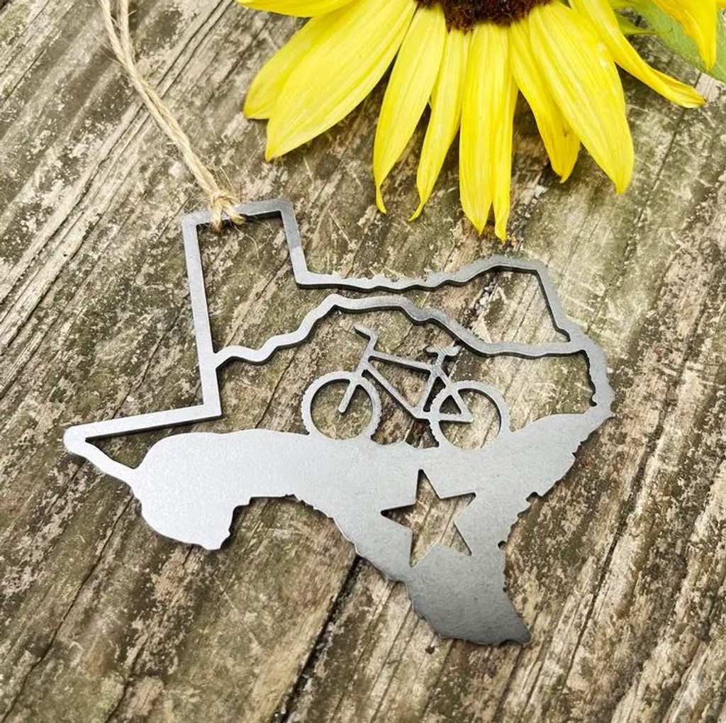 Texas State Recycled Steel Bike Ornament