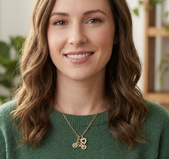 Gold and Pearl Bicycle Love Necklace