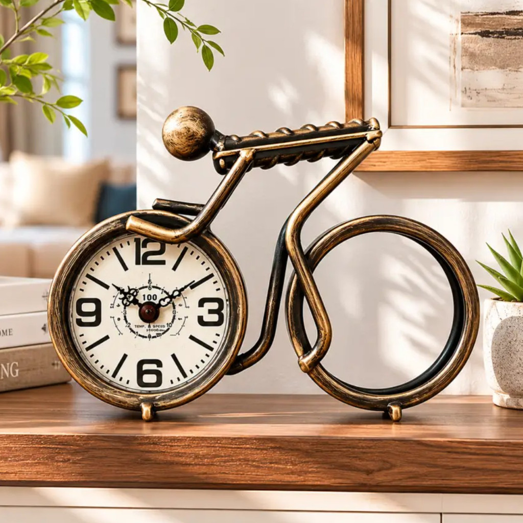 Vintage Metal Cyclist Table Clock