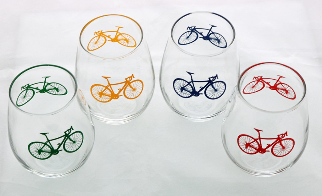Road Bike White Wine Glass Set of Four Colors