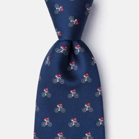 Navy Silk Bicycle Tie with Red Jerseys