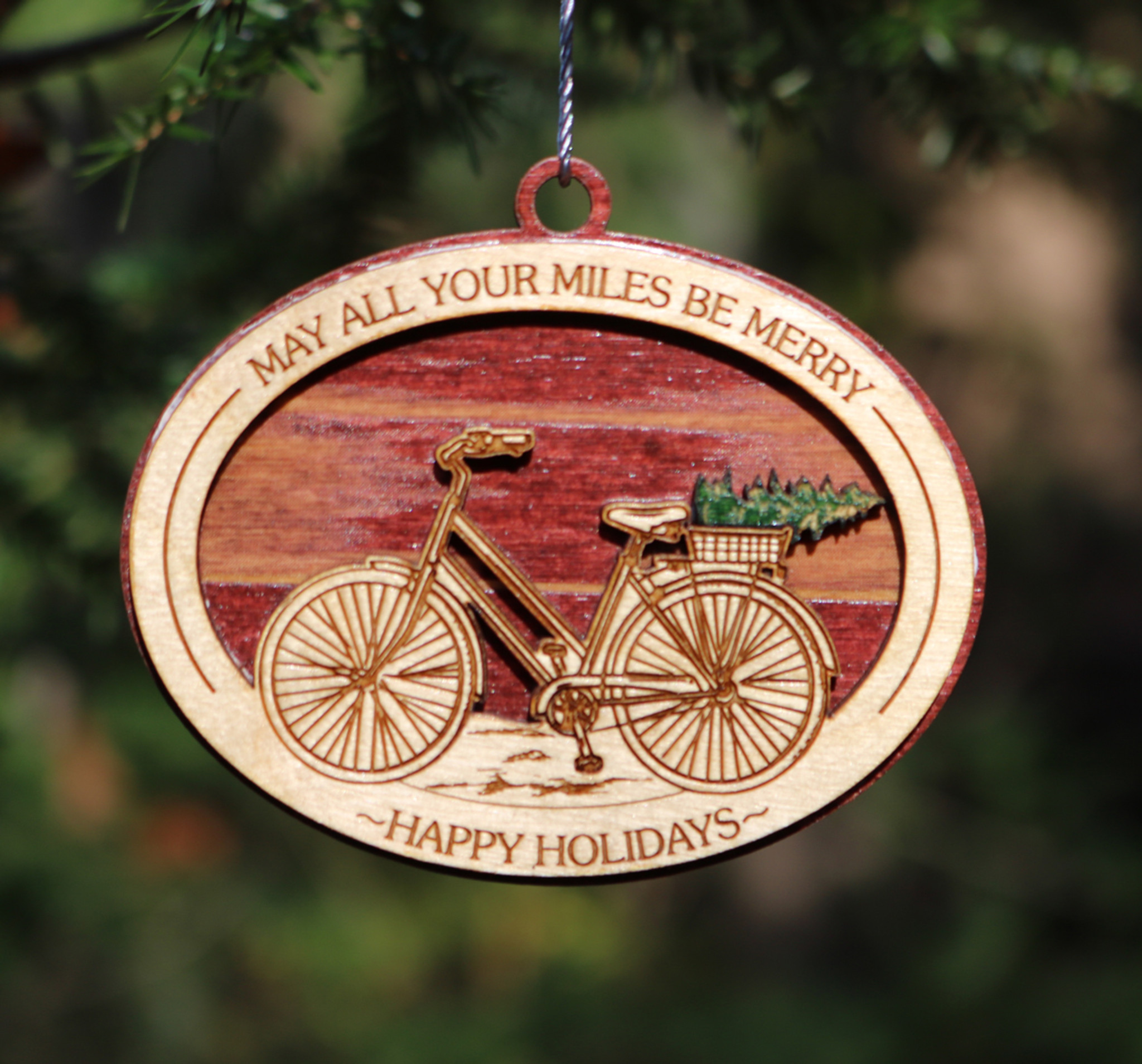 May Your Miles Be Merry Wood Bike Ornament - Bicycle Gifts