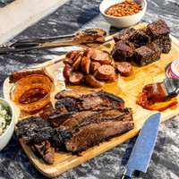 Texas Trio: Smoked Brisket, Burnt Ends "Brisket Candy", and Smoked Sausage BBQ Sampler