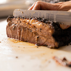 Texas style smoked brisket from Crossbuck's Kansas City Trio BBQ Sampler