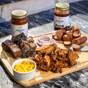 Big Game Party Pack: Smoked Sausage, "Brisket Candy" Burnt Ends, and Smoked Chicken Wings Texas BBQ Sampler