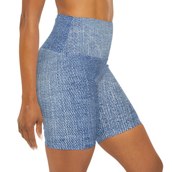 SC Graphic Denim AOP High Waisted Yoga Shorts 