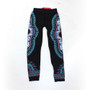 Traditional print black leggings with green, blue, and white graphic design