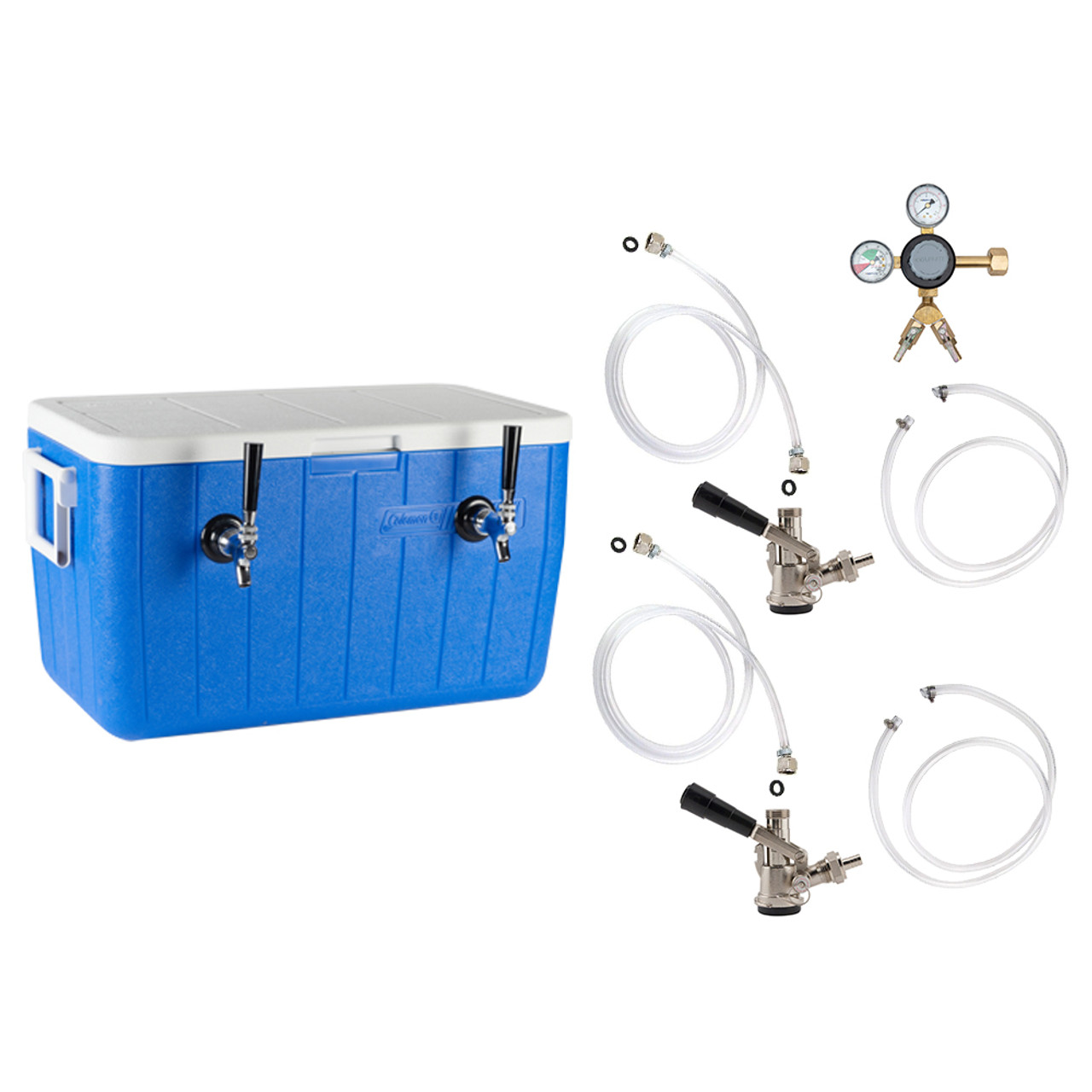 Double Faucet Jockey Box 50' Coils Complete Kit Without CO2 Tank