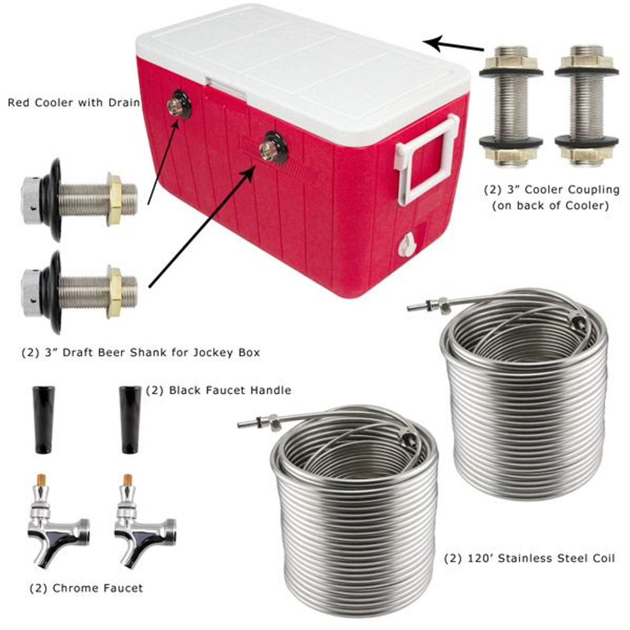 Double Faucet Jockey Box - 120' Stainless Steel Coils - Faucet