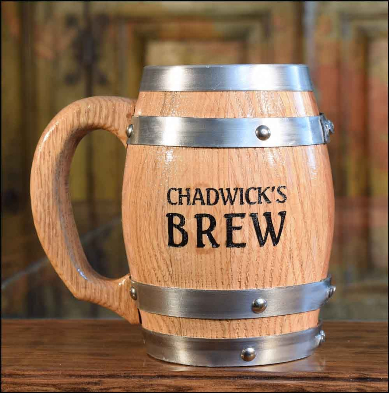 Oak Barrel Mug with Stainless Steel Interior - 16 oz