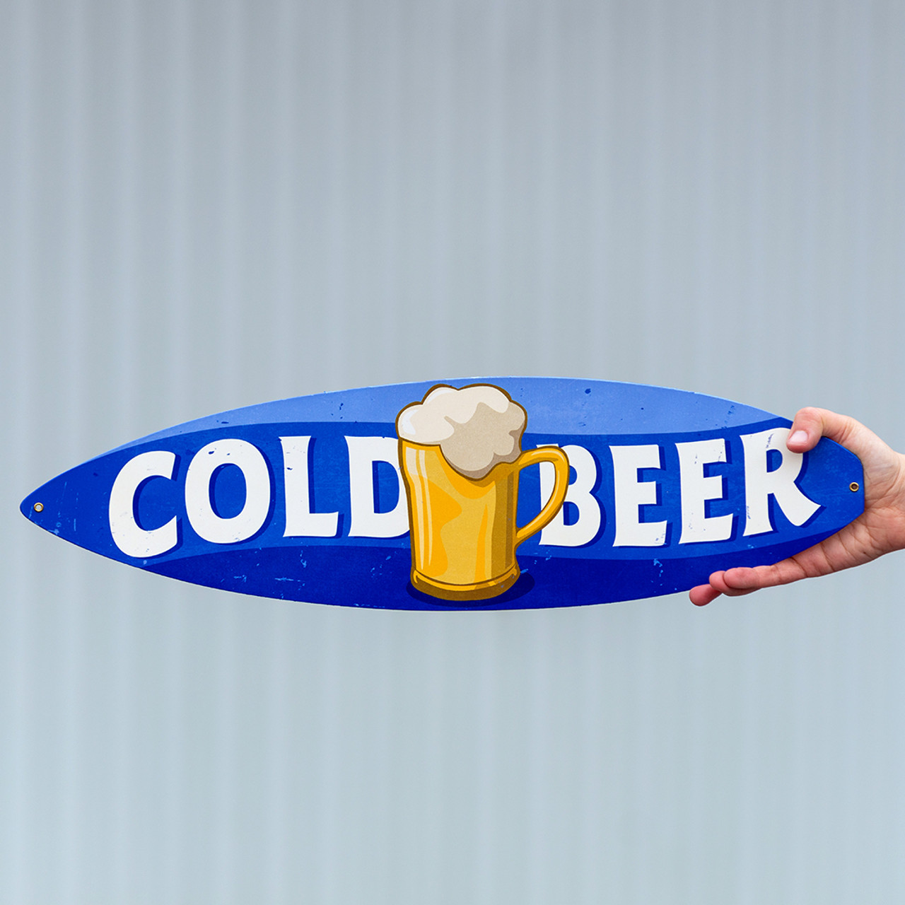 Vintage Cold Beer Surfboard Metal Bar Sign