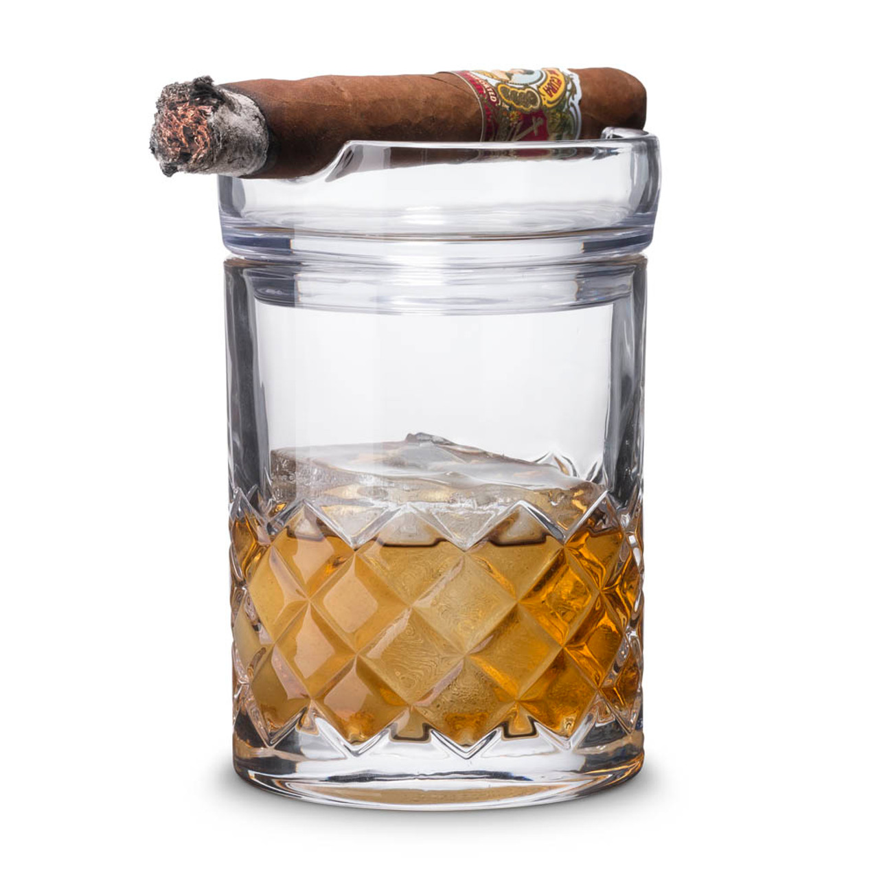 Whiskey Barrel Cigar Holder and Coaster - with Tasting Glass