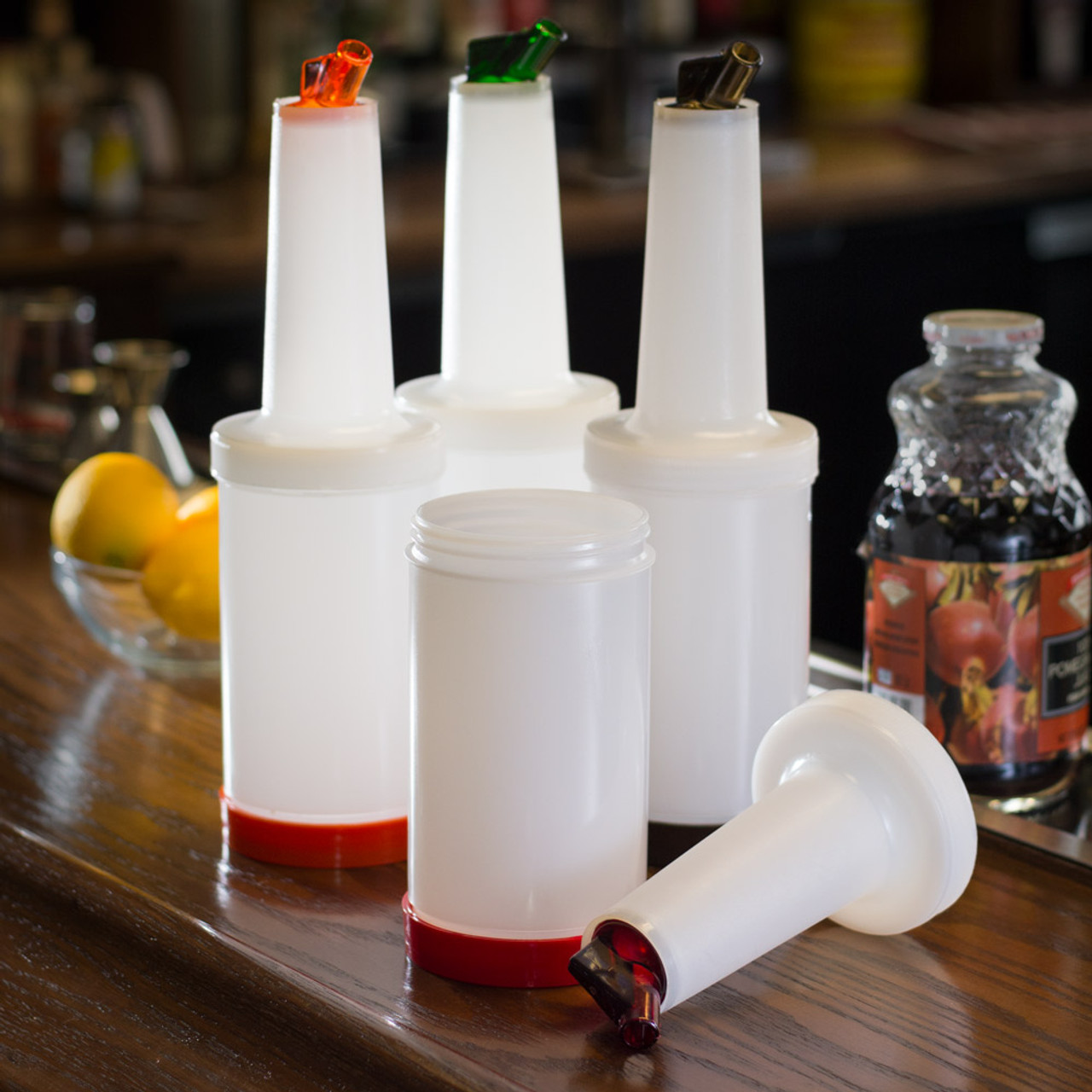 Winco Set of 6 - Flow-N-Stow Fruit Juice & Liquor Bar Pour Bottles 1 Quart  (32