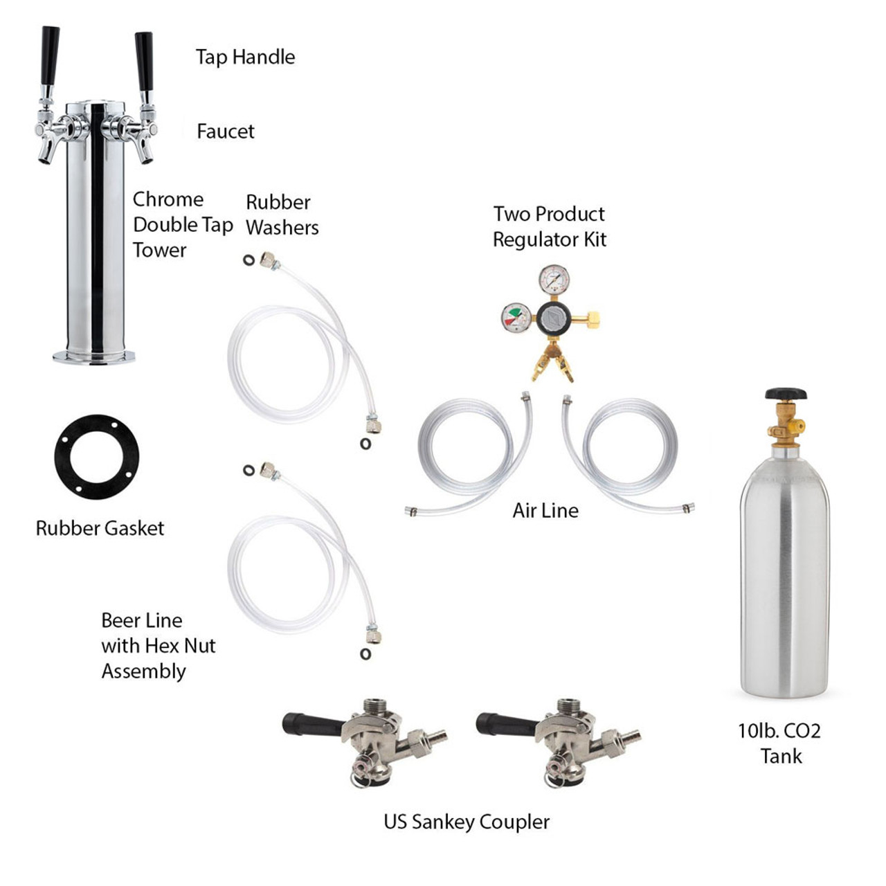 Kegerator Kit for 2 lines with CO2 tank 