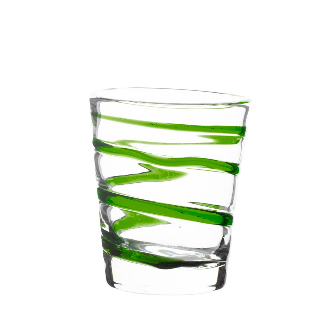 Handblown Glass Clear and Green Water Glasses Set of 6, 'Conical