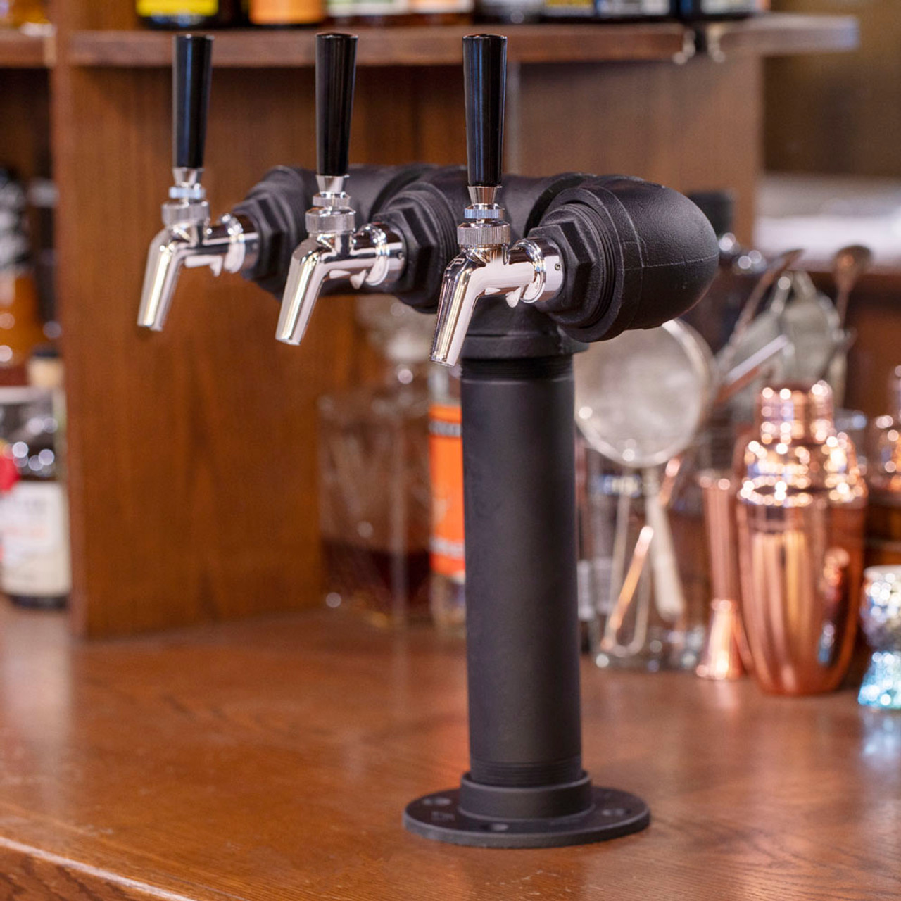 Draft Beer Tower - Black Iron - Triple Tap - Perlick 630SS Faucet