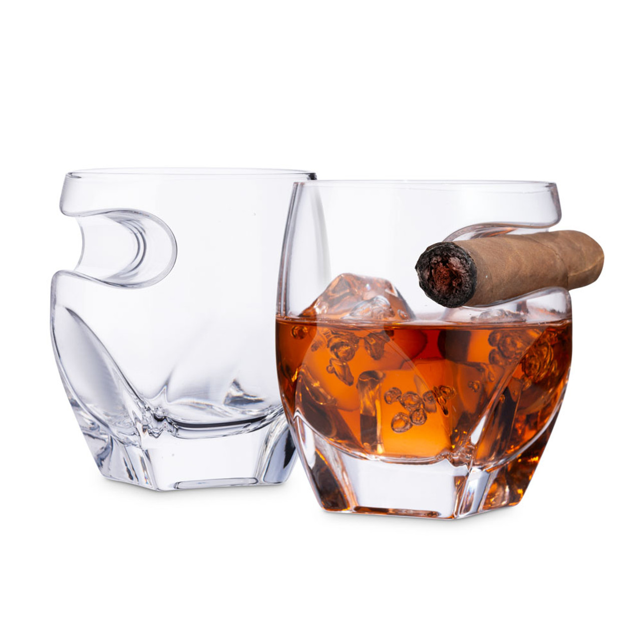 Craft Cocktail Set of 2 Double Old Fashioned Whiskey Glasses with Ice Molds