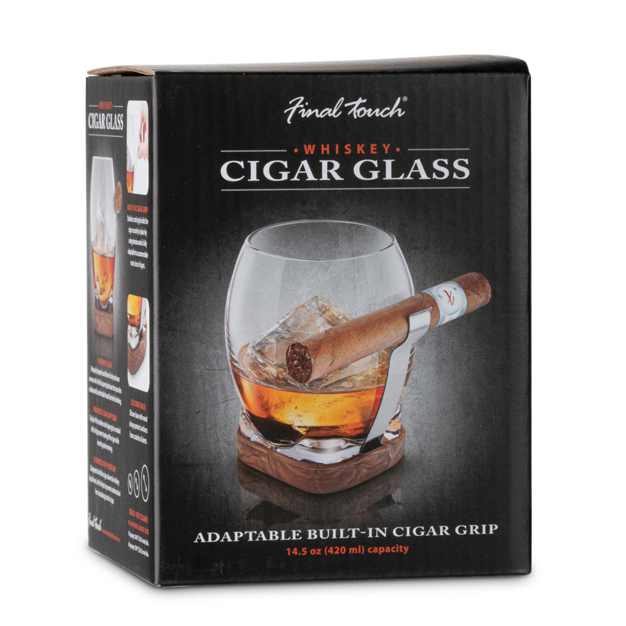 Whiskey Cigar Glass with Built-In Cigar Grip & Coaster - 14.5 oz