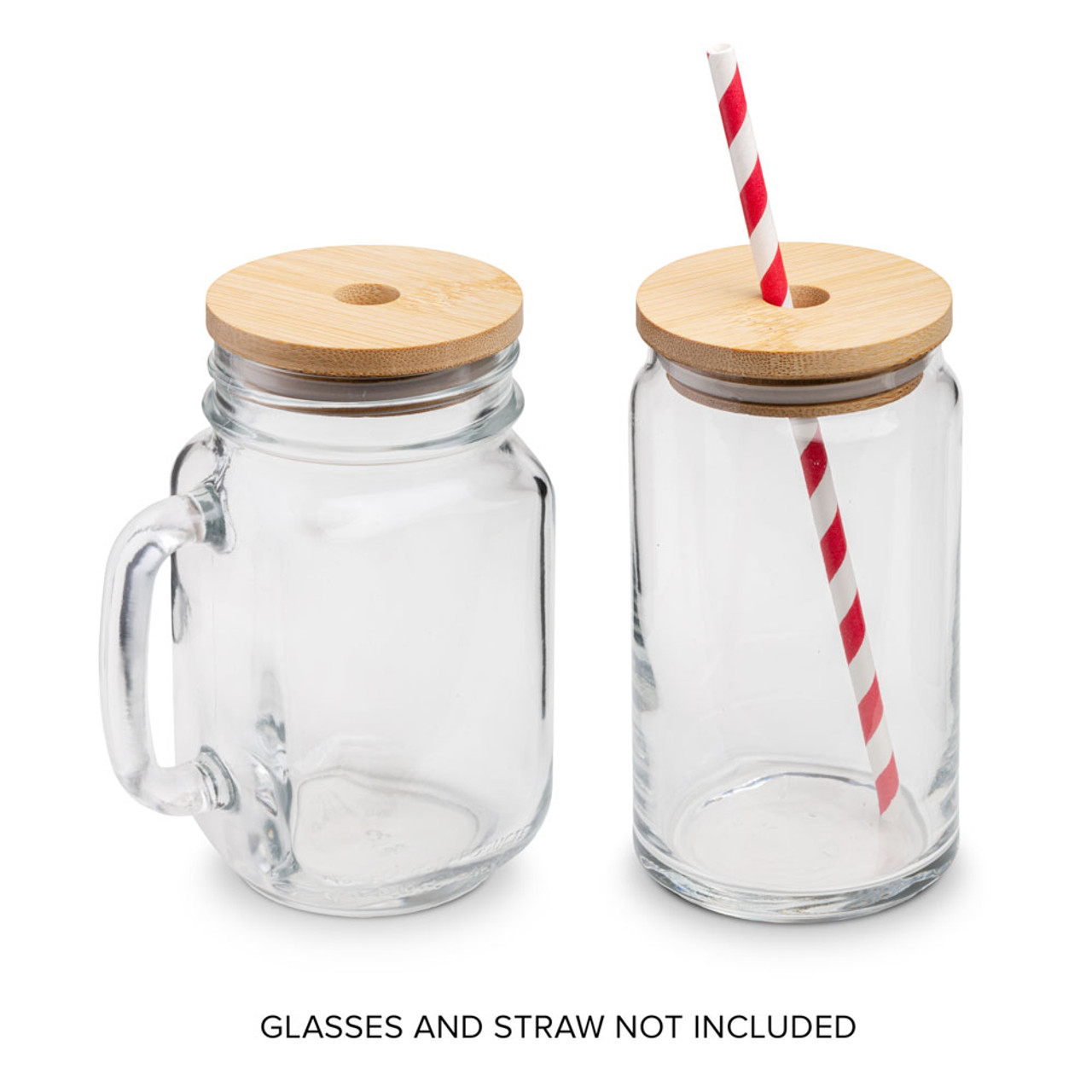 Can-Shaped Glass with Glass Straw and Bamboo Lid