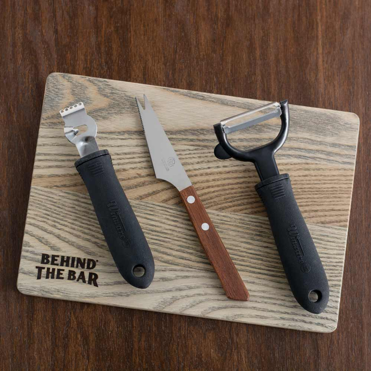 Behind The Bar® Premium Wood Bar Cutting Board & Garnish Tool Set - 4 Pieces