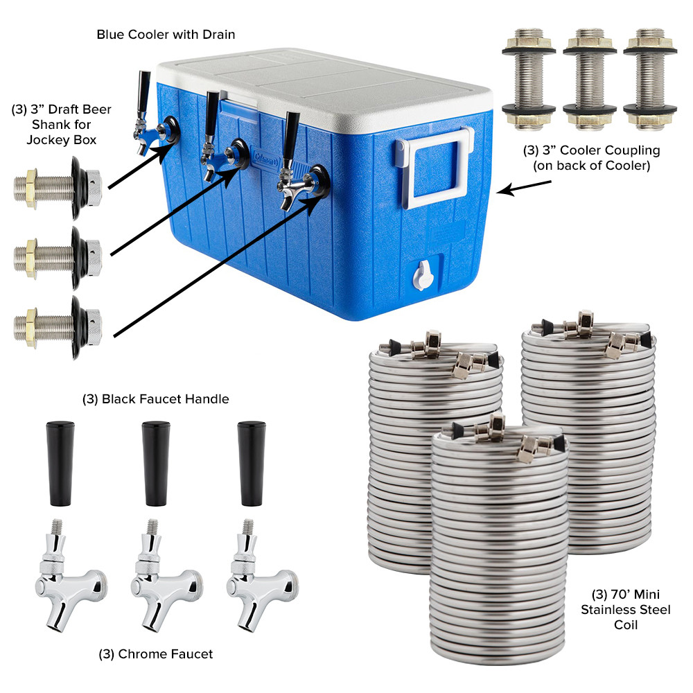 Triple Faucet Jockey Box - 70' Coils - Complete Kit - Kegworks