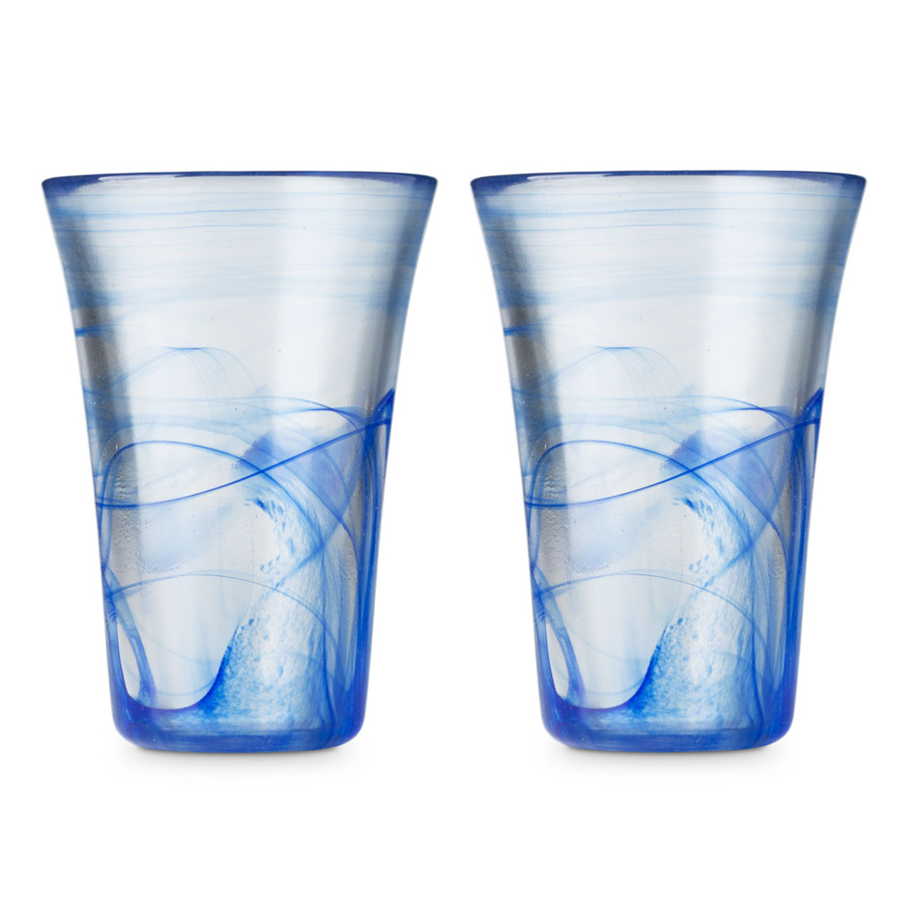 Embossed Glass Tumbler with Straw, Blue