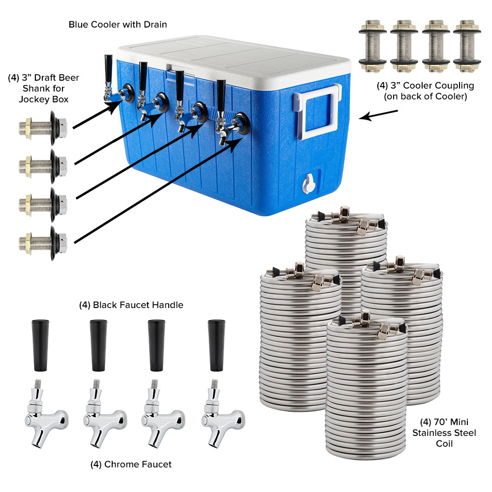 Four Faucet Jockey Box - 70' Coils - Complete Kit - Kegworks