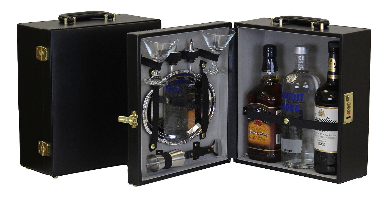 Portable Travel Bar with Serving Tray 3 Bottle Size
