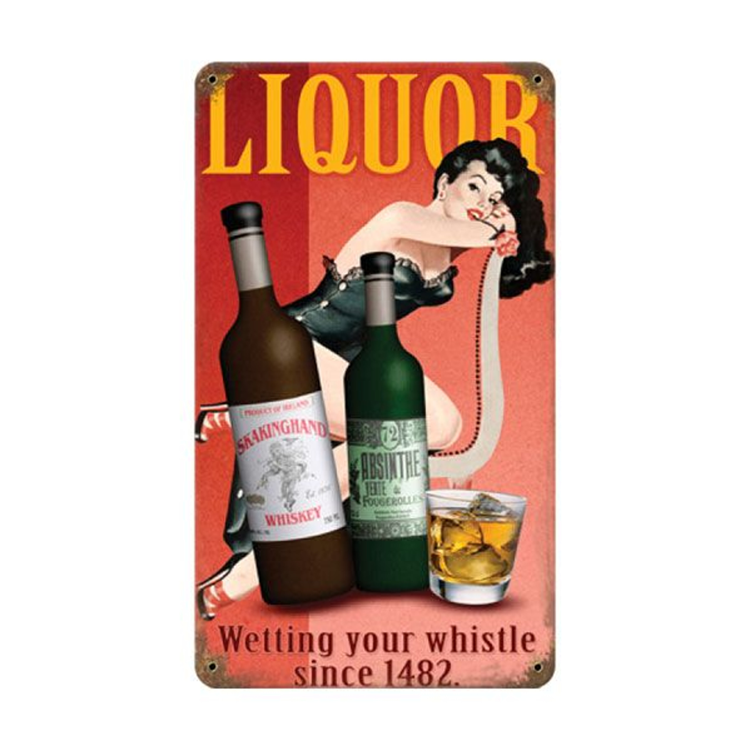 Vintage Liquor PinUp Girl Metal Bar Sign
