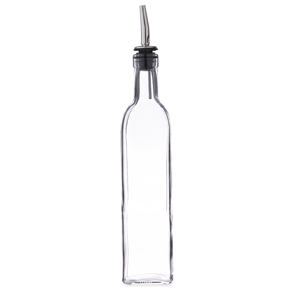 Square Glass Syrup Bottle with Stainless Steel Pourer 16 oz