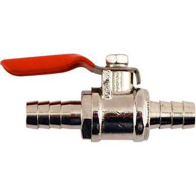 Inline Shut Off Ball Valve for 3/16" ID Vinyl Hose - Chrome Plated Brass
